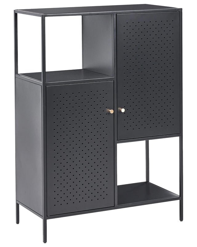 Storage Unit Black Steel Office Cabinet with 6 Shelves Powder Coated Modern Industrial Home Office Beliani
