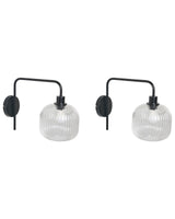 Wall Lamp Black Iron Glass Drum Shade Light Bedroom Living Room Modern Industrial Beliani