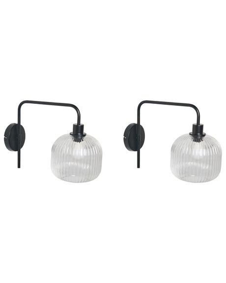 Wall Lamp Black Iron Glass Drum Shade Light Bedroom Living Room Modern Industrial Beliani