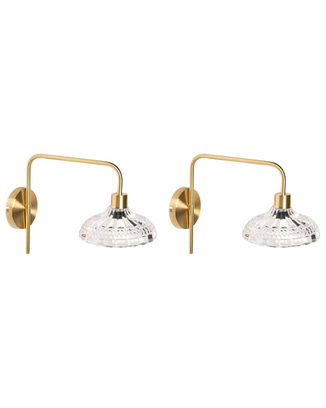 Wall Lamp Gold Iron Glass Drum Shade Light Bedroom Living Room Modern Industrial Beliani