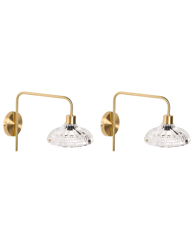 Wall Lamp Gold Iron Glass Drum Shade Light Bedroom Living Room Modern Industrial Beliani