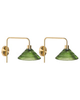 Glam Set of 2 Wall Lamps Gold Metal Base Green Glass Shade Bedroom Living Room Modern Glam Beliani