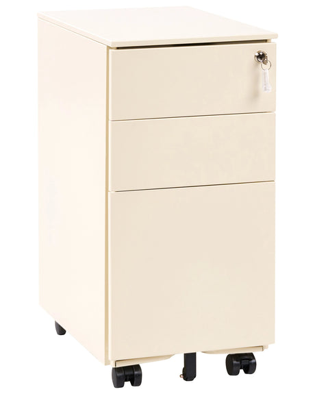 Storage Cabinet Light Beige Metal with 3 Drawers Key Lock Castors Industrial Modern Home Office Garage Beliani