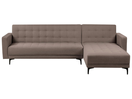 Left Hand Corner Sofa Bed Taupe Fabric Tufted Modern L-Shaped Modular 4 Seater L Chaise Longue Beliani