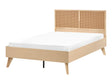 Bed Light Brown PE Rattan Particle Board Rubberwood EU Small Double Size 4ft Slatted Frame Bed Base Braided Headboard Modern Boho Beliani