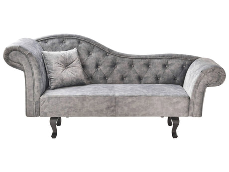 Chaise Lounge Grey Velvet Button Tufted Upholstery Left Hand with Cushion Retro Traditional Style Easy Clean Pet Friendly Beliani