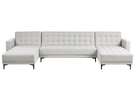 Corner Sofa Bed Light Grey Fabric Tufted Modern U-Shaped Modular 5 Seater with Chaise Lounges Beliani