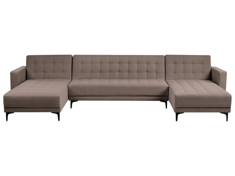 Corner Sofa Bed Taupe Fabric Tufted Modern U-Shaped Modular 5 Seater with Chaise Lounges Beliani