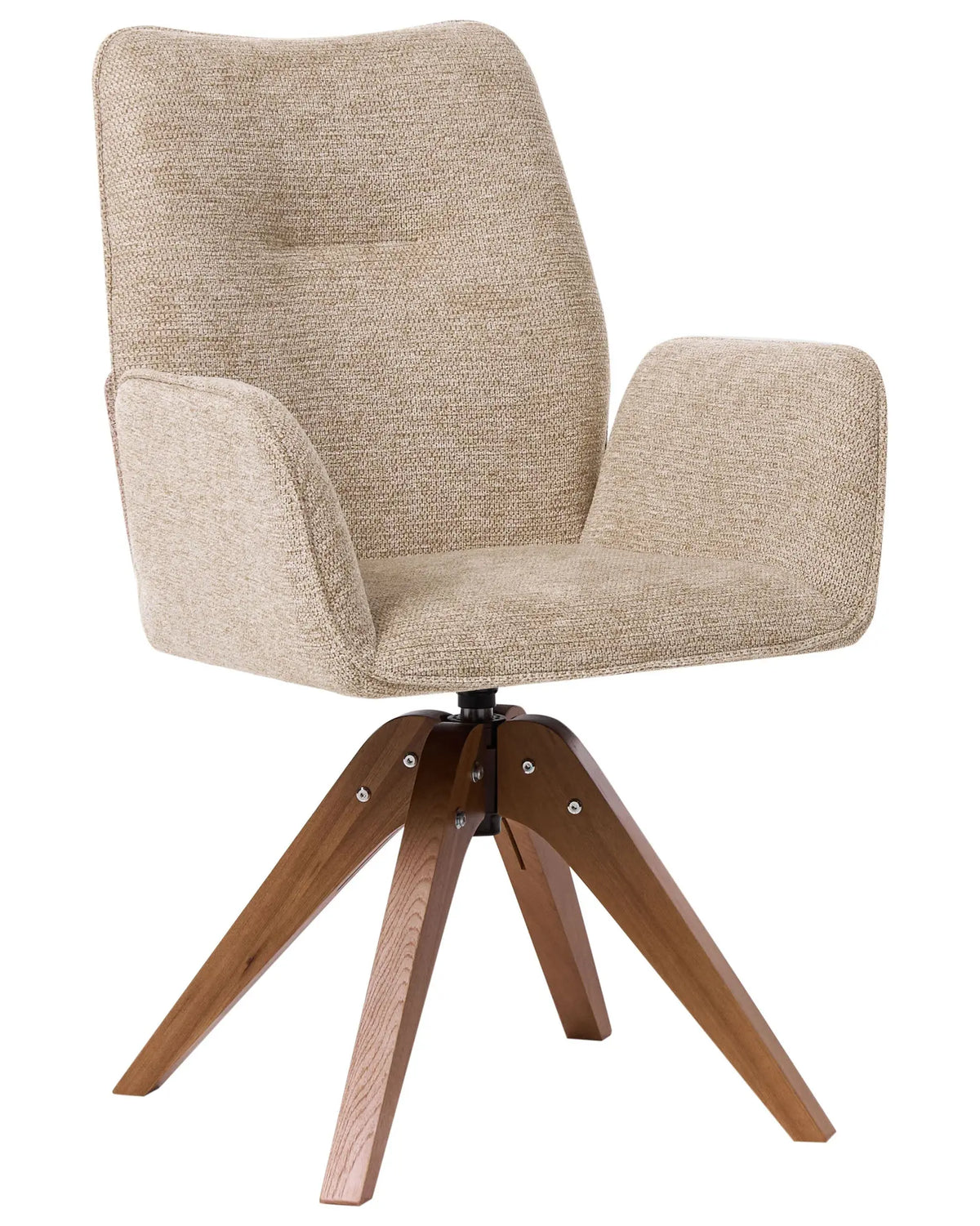 Swivel Dining Chair Beige Faux Linen Water-Repellent Fabric High Backrest Scandinavian Style Beliani