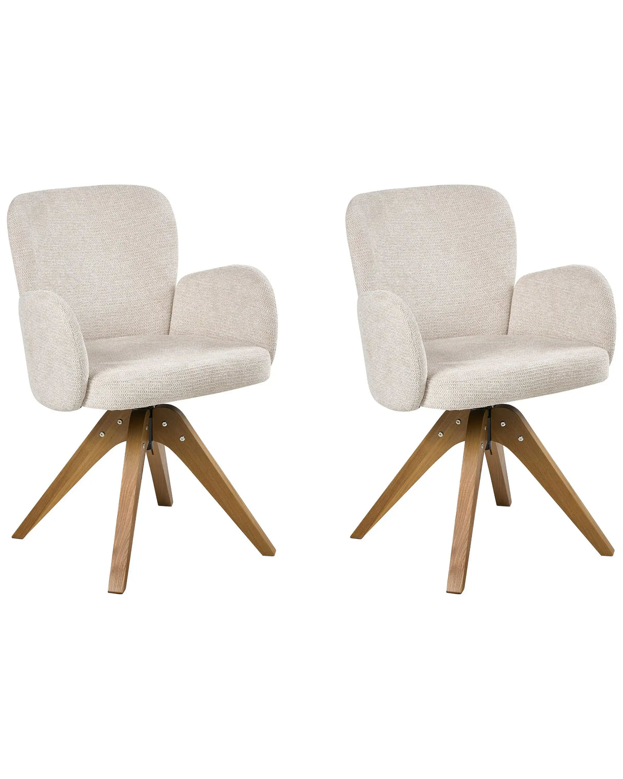 Set of 2 Swivel Dining Chairs Light Beige Fabric Upholstery Metal Rotating Wooden Legs Base Beliani