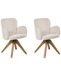 Set of 2 Swivel Dining Chairs Light Beige Fabric Upholstery Metal Rotating Wooden Legs Base Beliani