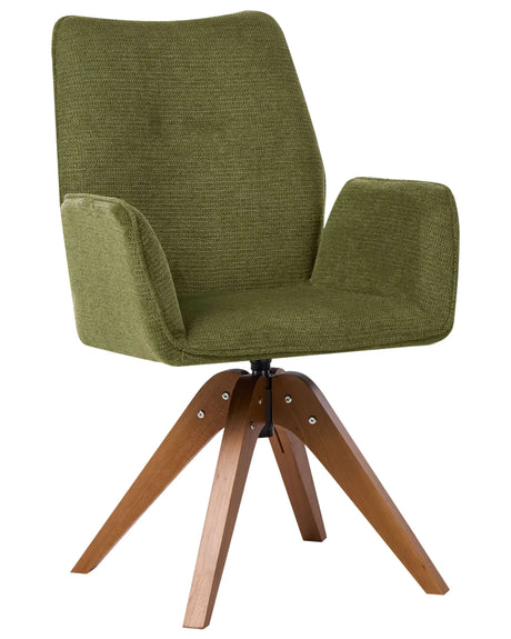 Swivel Dining Chair Green Faux Linen Water-Repellent Fabric High Backrest Scandinavian Style Beliani