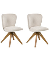 Set of 2 Swivel Dining Chairs Light Beige Fabric Upholstery Metal Rotating Wooden Legs Base Beliani