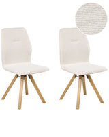Set of 2 Boucle Swivel Dining Chairs Off-White Fabric Upholstery Metal Rotating Wooden Legs Base Beliani