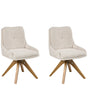Set of 2 Swivel Dining Chairs Light Beige Fabric Upholstery Metal Rotating Wooden Legs Base Beliani