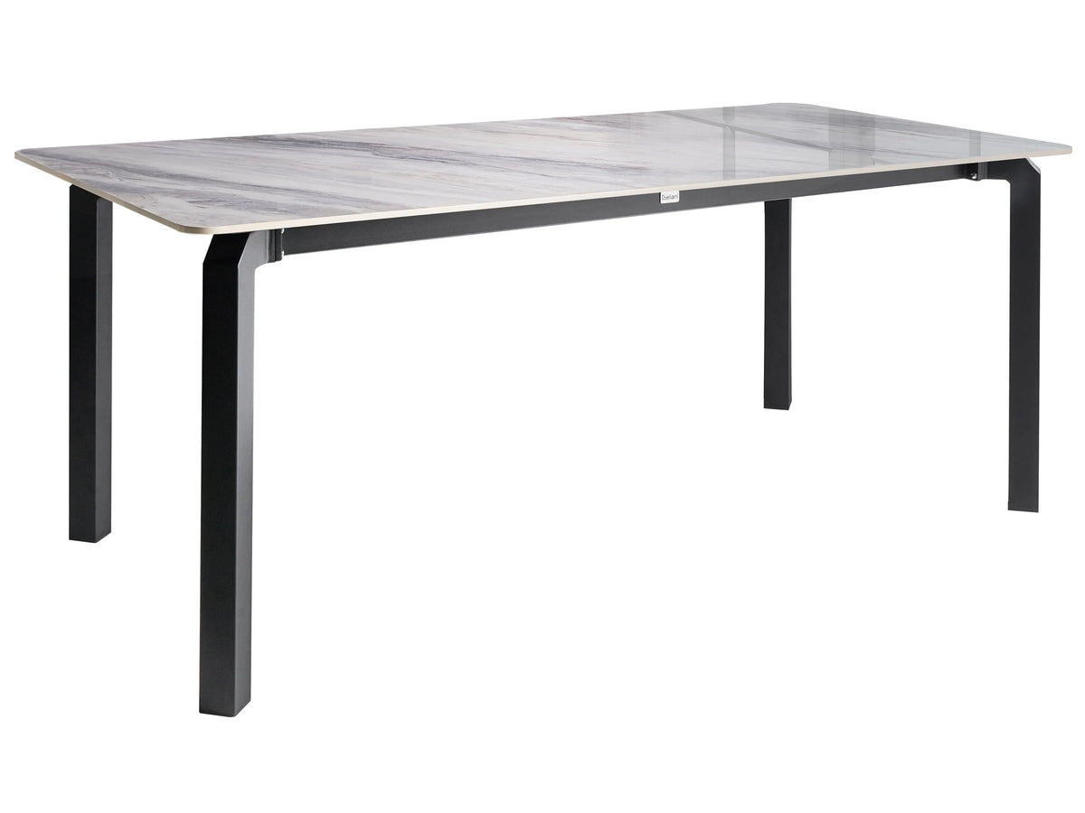 Garden Dining Table Black and Grey Marble Sintered Stone Top Iron Frame UV Water Rust Resistant Outdoor Indoor Dining Room Patio Modern Style Beliani