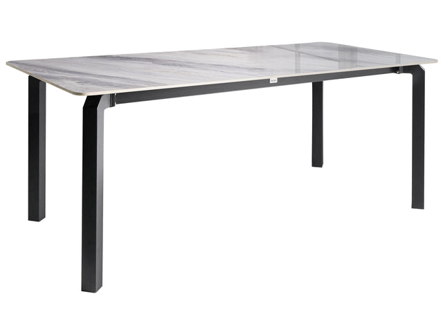 Garden Dining Table Black and Grey Marble Sintered Stone Top Iron Frame UV Water Rust Resistant Outdoor Indoor Dining Room Patio Modern Style Beliani