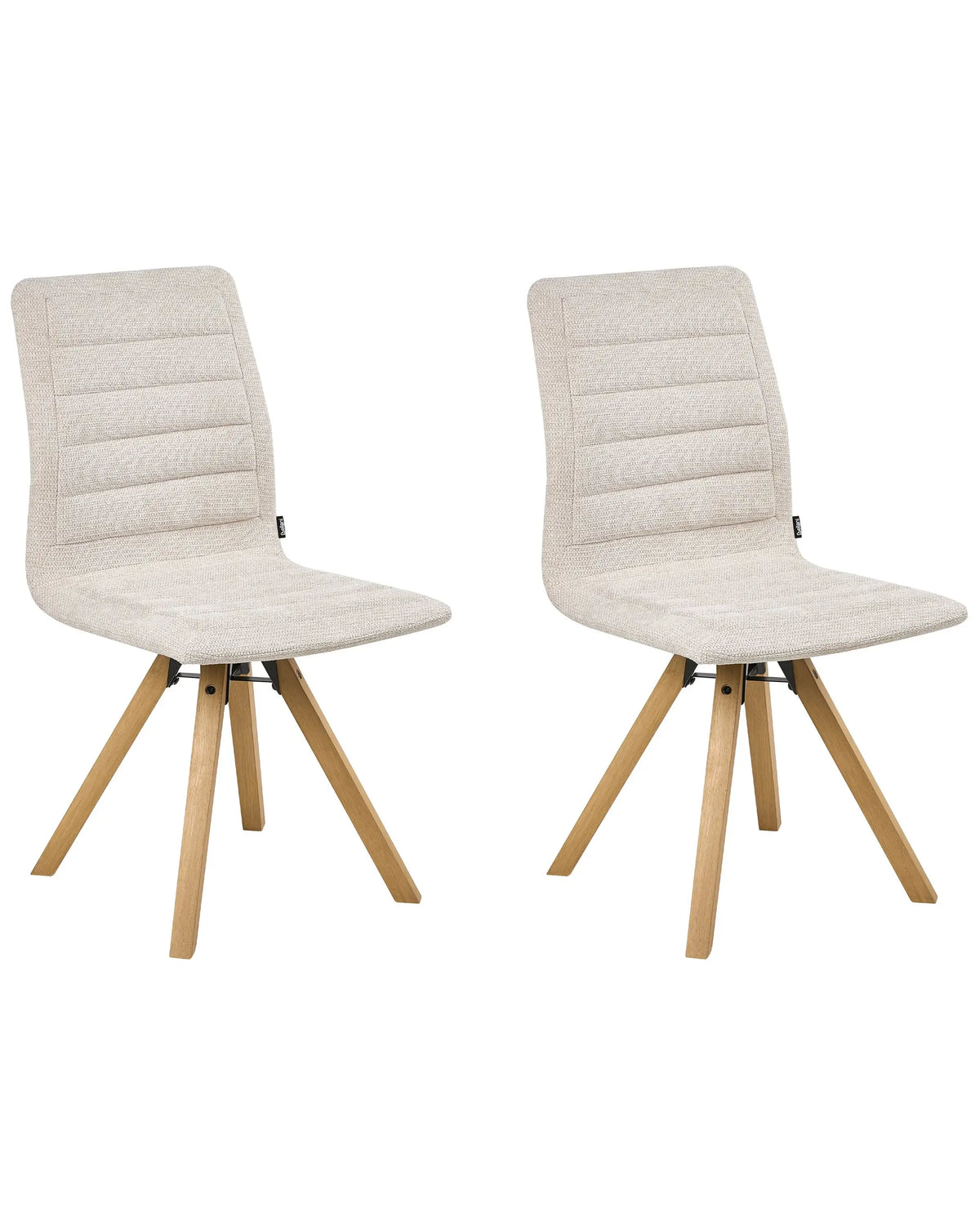 Set of 2 Swivel Dining Chairs Light Beige Fabric Upholstery Metal Rotating Wooden Legs Base Beliani