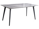 Garden Dining Table Black and Grey Marble Sintered Stone Top Iron Frame UV Water Rust Resistant Outdoor Indoor Dining Room Patio Modern Style Beliani
