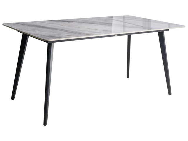 Garden Dining Table Black and Grey Marble Sintered Stone Top Iron Frame UV Water Rust Resistant Outdoor Indoor Dining Room Patio Modern Style Beliani