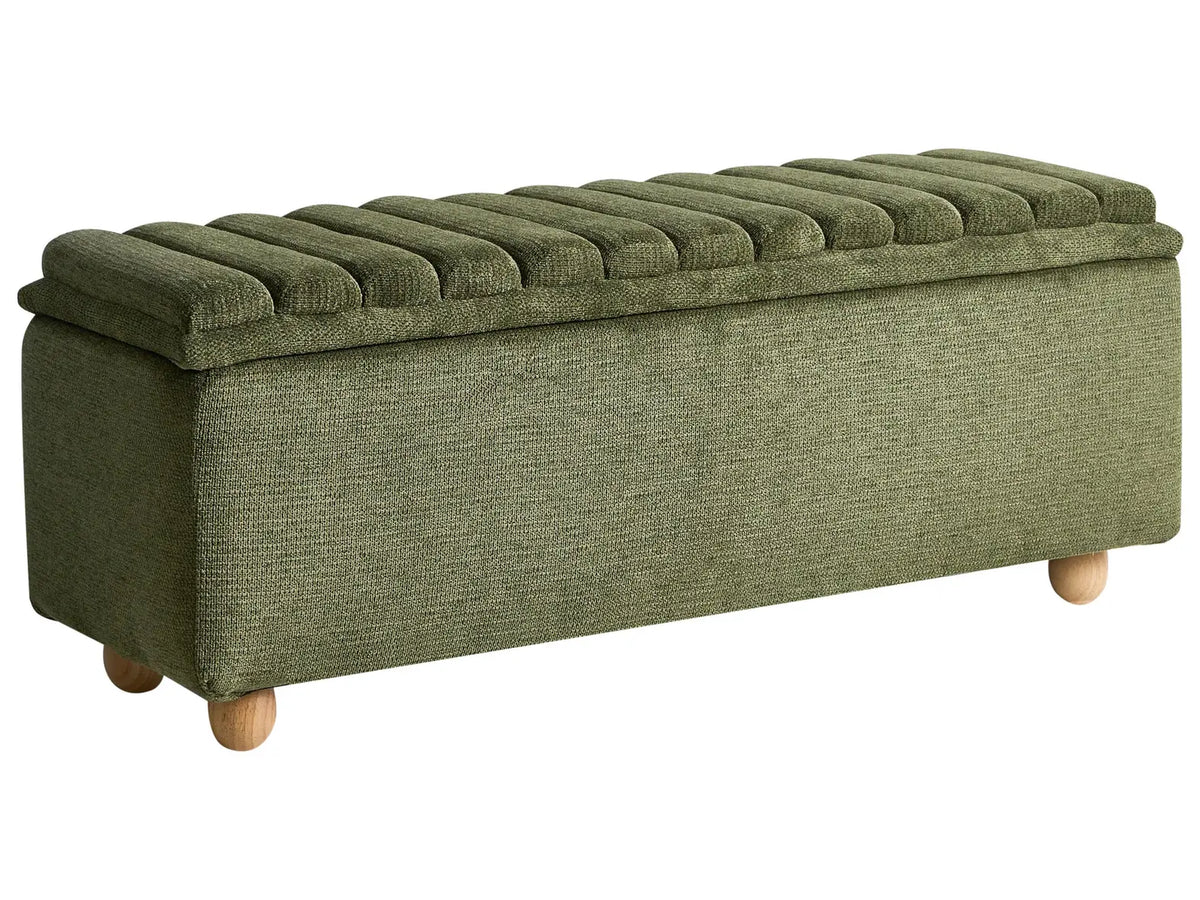 Storage Bench Green Fabric Upholstery Modern Design Scandi Style Living Room Bedroom Beliani