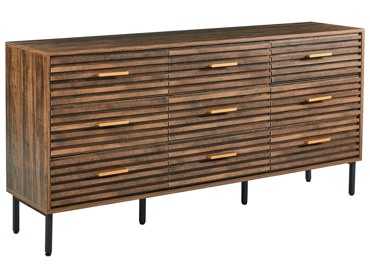 9 Drawer Chest Dark Brown Black MDF Iron Modern Style Storage Living Room Bedroom Beliani