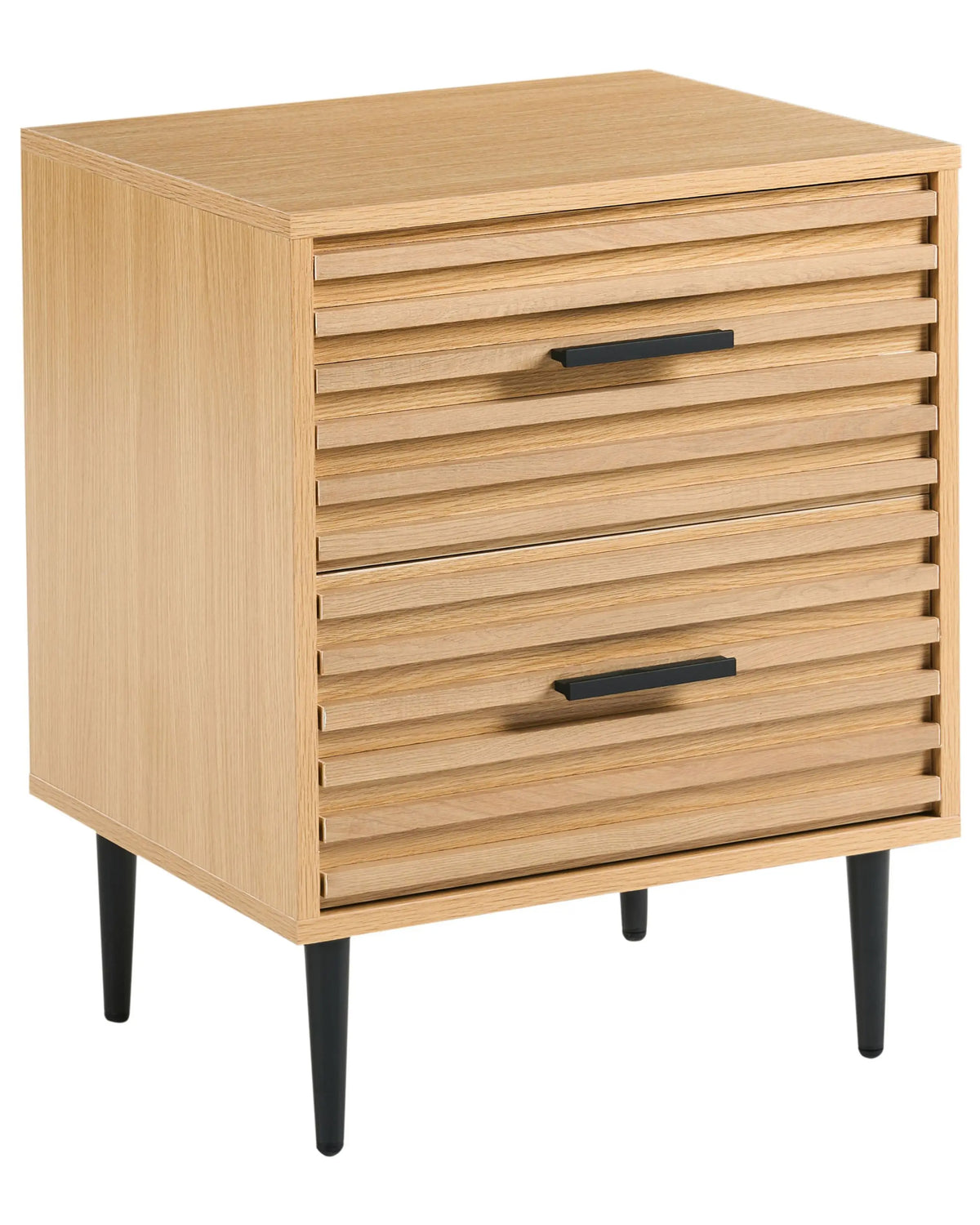 Bedside Table Light Brown MDF Iron Legs 2 Drawers Side Table Modern Beliani