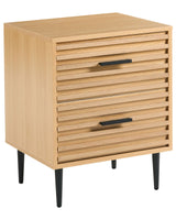 Bedside Table Light Brown MDF Iron Legs 2 Drawers Side Table Modern Beliani
