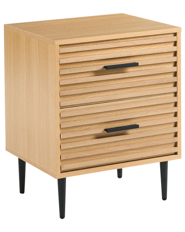 Bedside Table Light Brown MDF Iron Legs 2 Drawers Side Table Modern Beliani