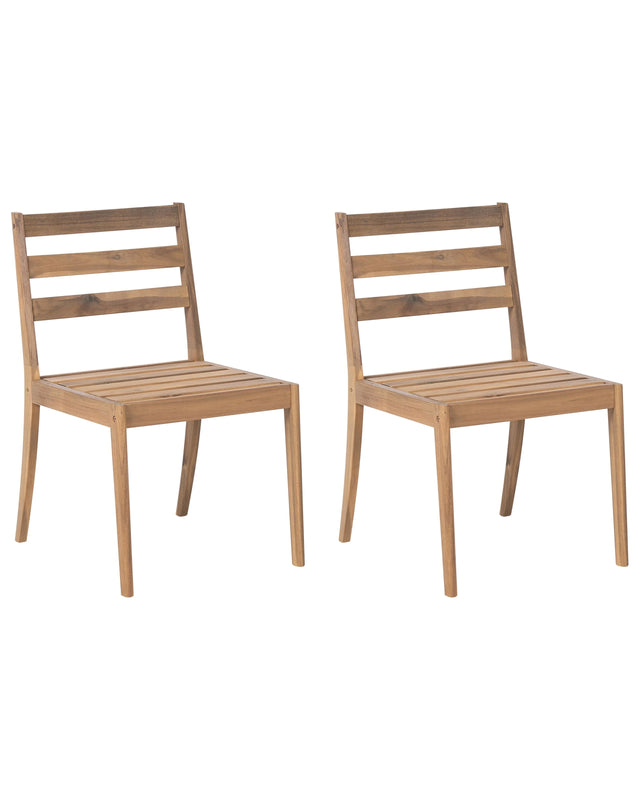 Garden Set of 2 Chairs Light Brown Certified Acacia Wood Top Rustic Style Outdoor Beliani
