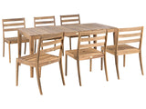 Garden Dining Set 6 Chairs and Table Light Brown Certified Acacia Wood Rectangular Top Rustic Style Outdoor Beliani