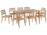 Garden Dining Set 8 Chairs and Table Light Brown Certified Acacia Wood Rectangular Top Rustic Style Outdoor Beliani