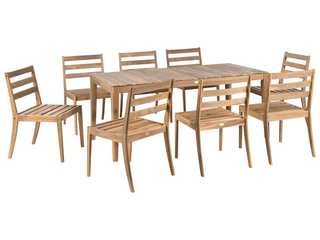 Garden Dining Set 8 Chairs and Table Light Brown Certified Acacia Wood Rectangular Top Rustic Style Outdoor Beliani