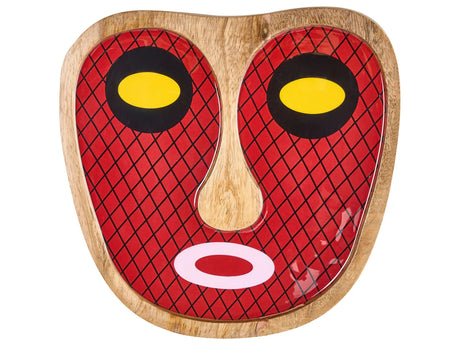 Wall Decor Red Mango Wood Decorative Hanging Abstract Face Motif Handmade Boho African Style Beliani