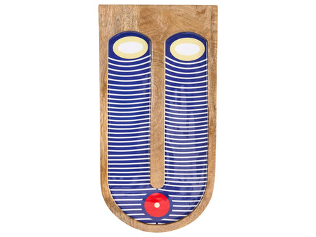 Wall Decor Blue Mango Wood Decorative Hanging Abstract Face Motif Handmade Boho African Style Beliani
