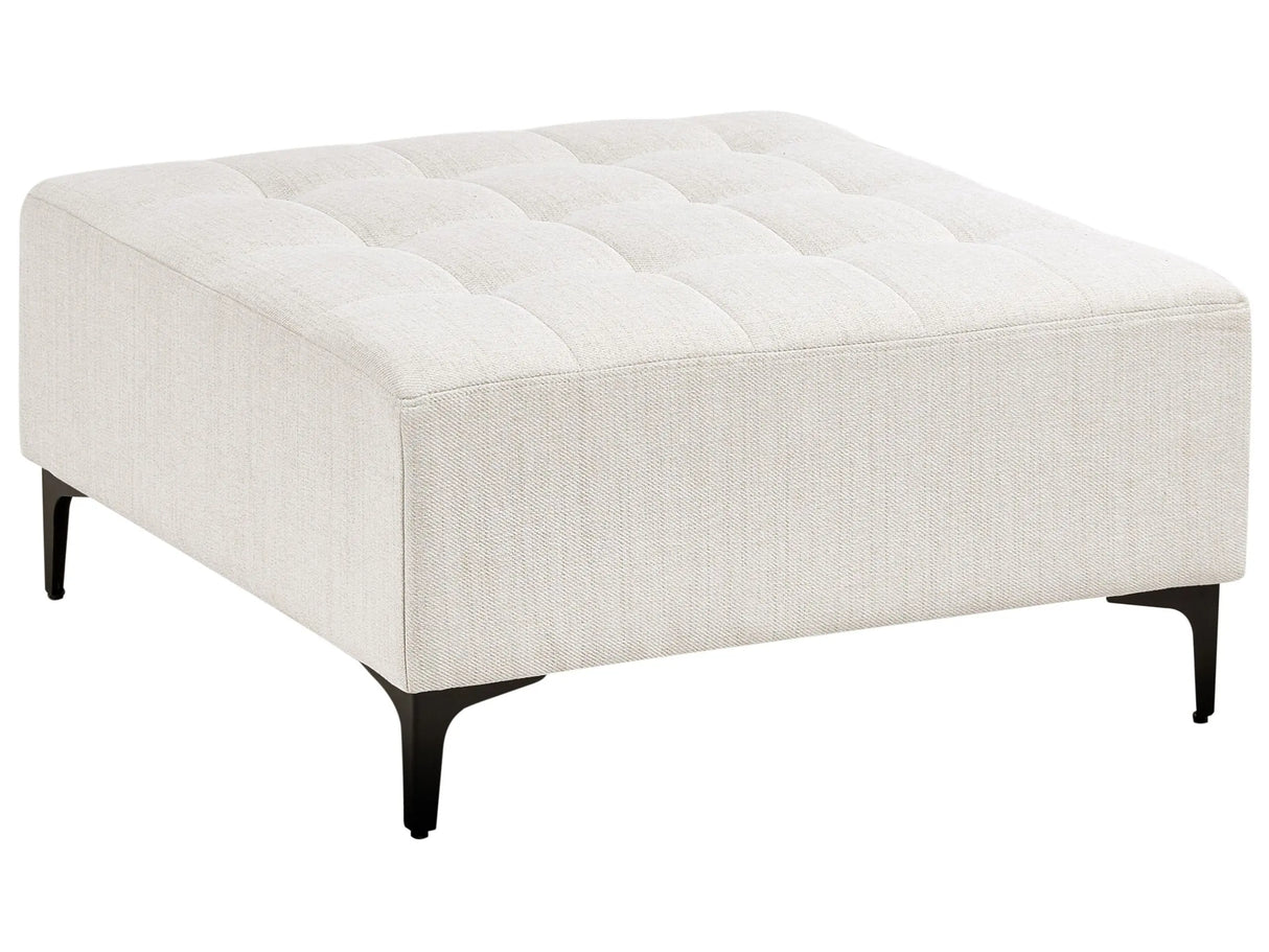 Ottoman Off White Fabric Tufted Fabric Modern Living Room Square Footstool Black Legs Beliani