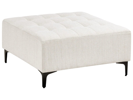 Ottoman Off White Fabric Tufted Fabric Modern Living Room Square Footstool Black Legs Beliani