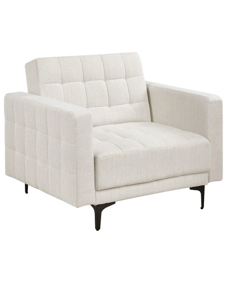 Armchair Off White Fabric Tufted Fabric Modern Living Room Reclining Chair Black Legs Track Arm Beliani