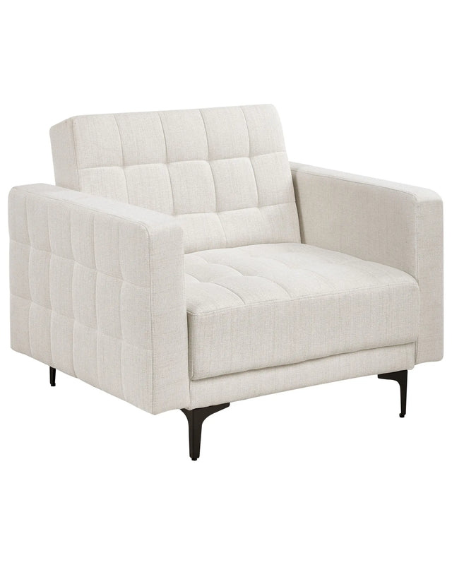 Armchair Off White Fabric Tufted Fabric Modern Living Room Reclining Chair Black Legs Track Arm Beliani