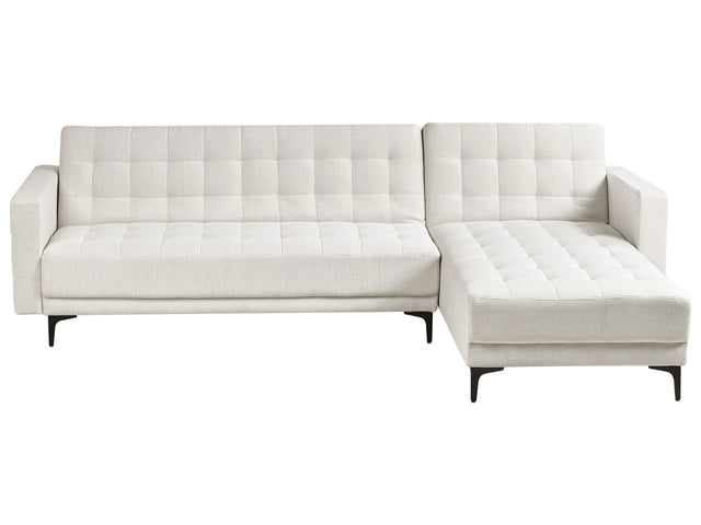 Left Hand Corner Sofa Bed Off White Fabric Tufted Modern L-Shaped Modular 4 Seater L Chaise Longue Beliani