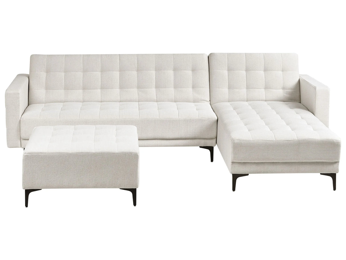 Left Hand Corner Sofa Bed Off White Fabric Tufted Modern L-Shaped Modular 4 Seater with Ottoman Chaise Longue Beliani