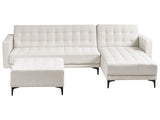 Left Hand Corner Sofa Bed Off White Fabric Tufted Modern L-Shaped Modular 4 Seater with Ottoman Chaise Longue Beliani