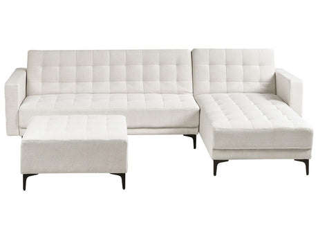 Left Hand Corner Sofa Bed Off White Fabric Tufted Modern L-Shaped Modular 4 Seater with Ottoman Chaise Longue Beliani