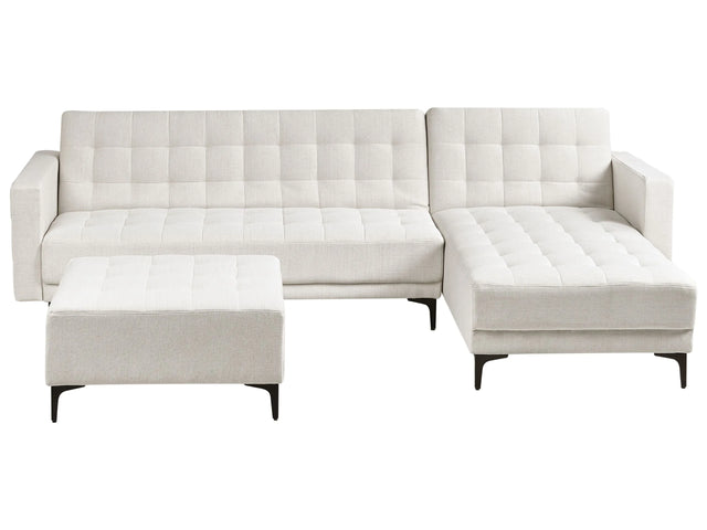 Left Hand Corner Sofa Bed Off White Fabric Tufted Modern L-Shaped Modular 4 Seater with Ottoman Chaise Longue Beliani