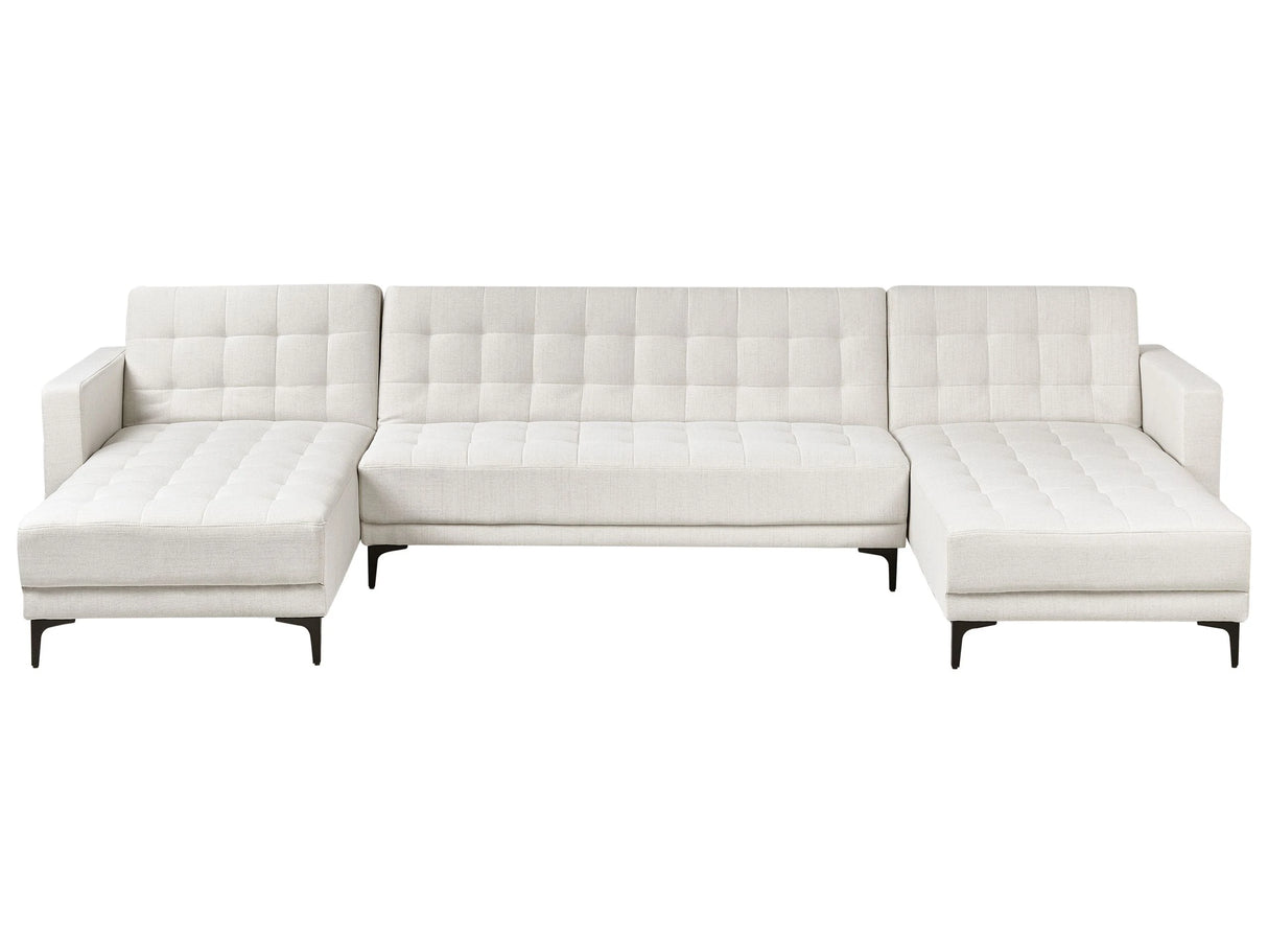 Corner Sofa Bed Off White Fabric Tufted Modern U-Shaped Modular 5 Seater with Chaise Lounges Beliani