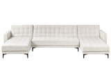Corner Sofa Bed Off White Fabric Tufted Modern U-Shaped Modular 5 Seater with Chaise Lounges Beliani