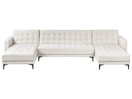 Corner Sofa Bed Off White Fabric Tufted Modern U-Shaped Modular 5 Seater with Chaise Lounges Beliani