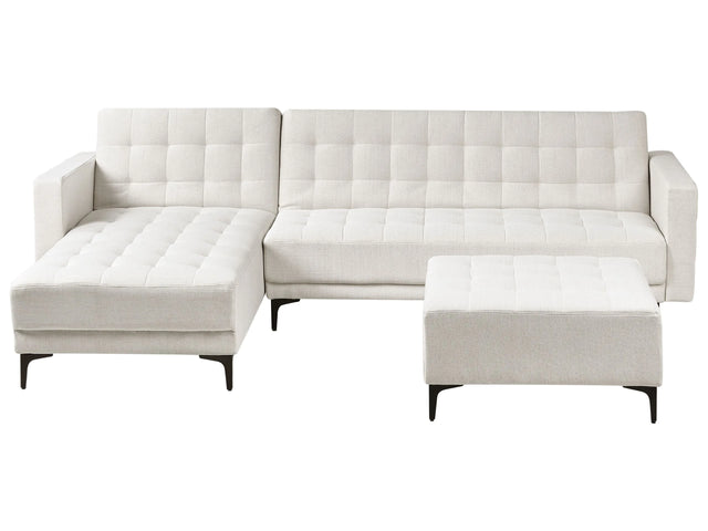Right Hand Corner Sofa Bed Off White Fabric Tufted Modern L-Shaped Modular 4 Seater L Chaise Longue Beliani