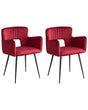 Set of 2 Chairs Dining Chair Red Velvet with Armrests Cut-Out Backrest Black Metal Legs Beliani