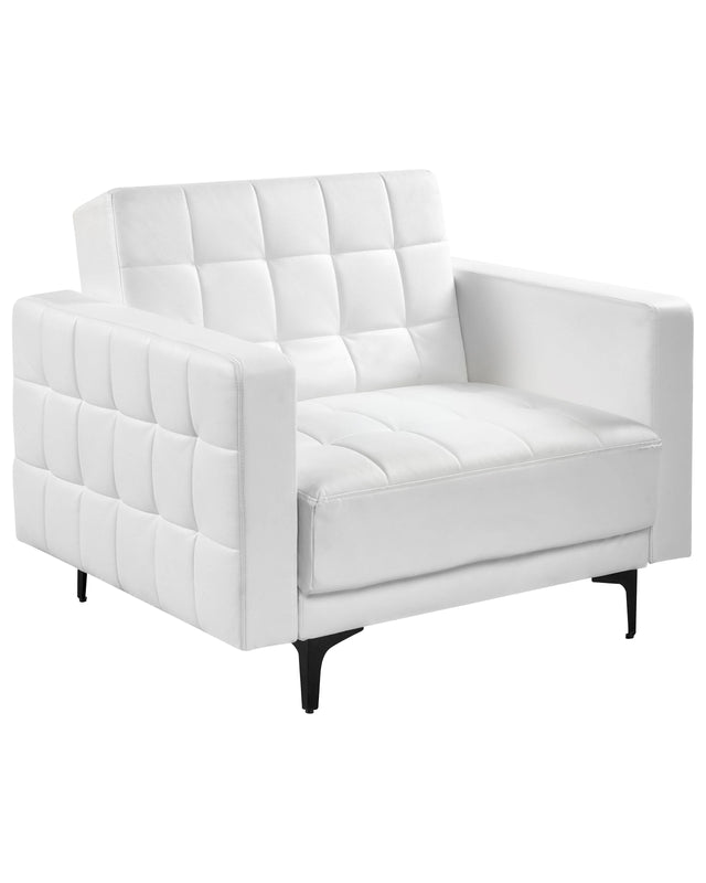 Armchair White Faux Leather Tufted Fabric Modern Living Room Reclining Chair Black Legs Track Arm Beliani